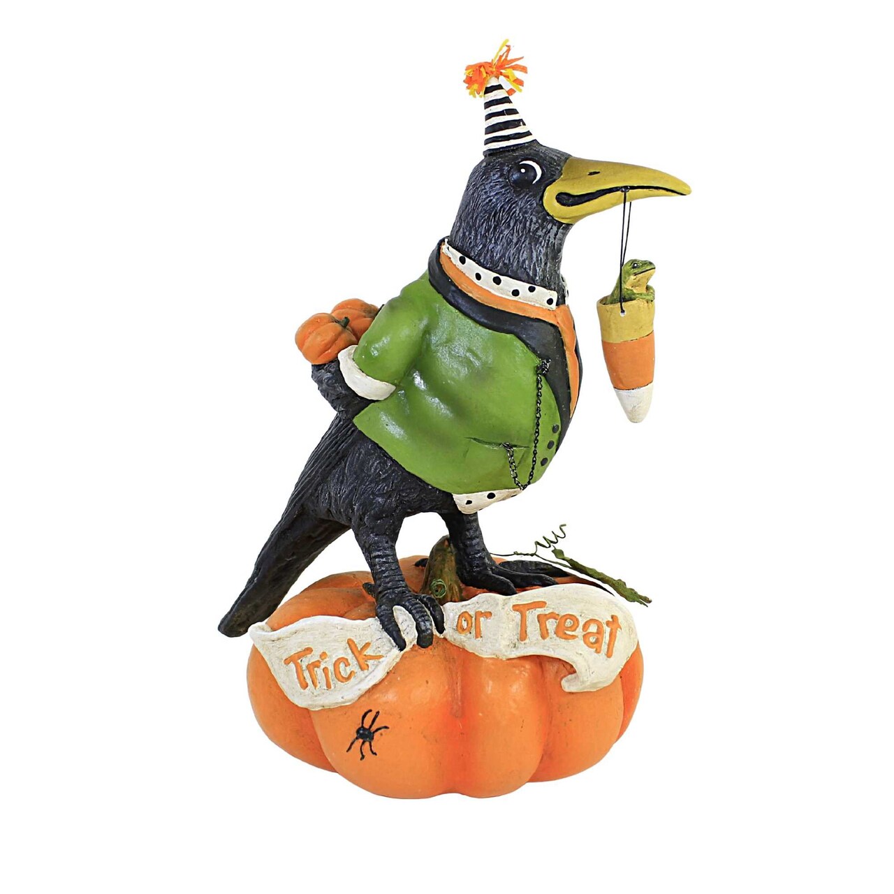 Bethany Lowe 10.0 Inch Tricky Crow On Pumpkin Halloween Figurine , Portable Halloween Decor